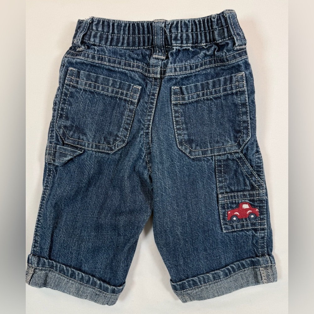 GYMBOREE VINTAGE Baby Boys’ Denim Red Truck Embroidered Pocket Cuffed Jeans 0-3M